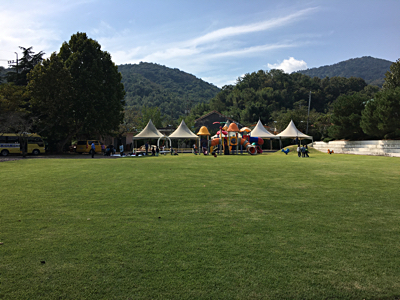 Looking out to right side of the field at the Jinseong Campus